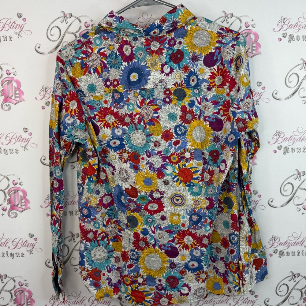 Liberty art fabrics button up long sleeve flowers Multicolor Floral  Shirt - Picture 2 of 15